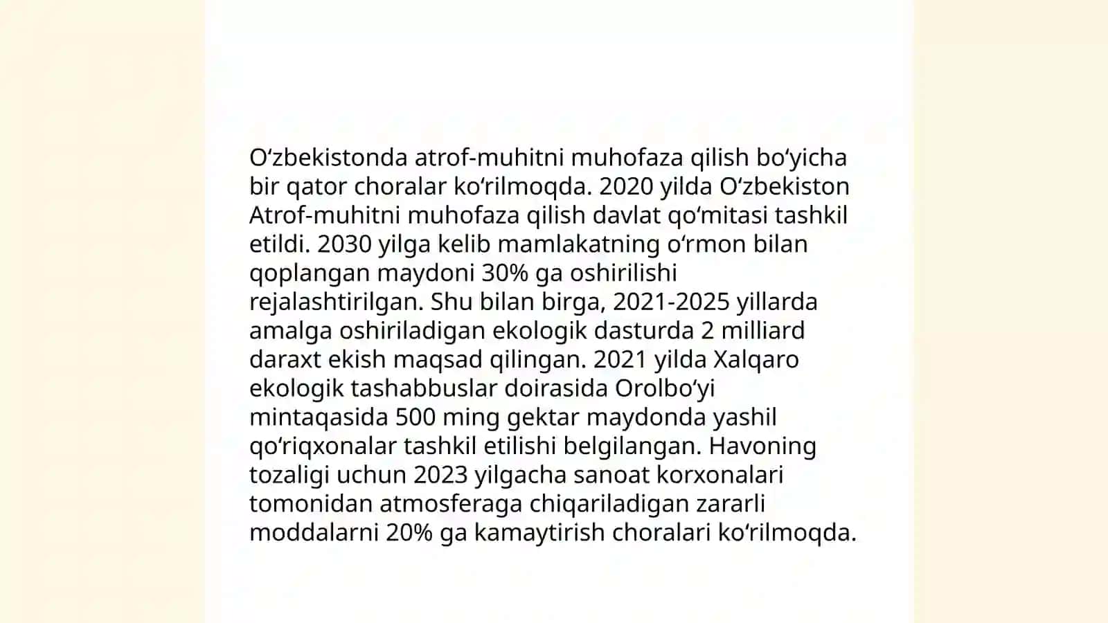O'zbekiston Ekologik Siyosating Mohiyati va Uning Bugungi Kundagi Ahamiyati 4