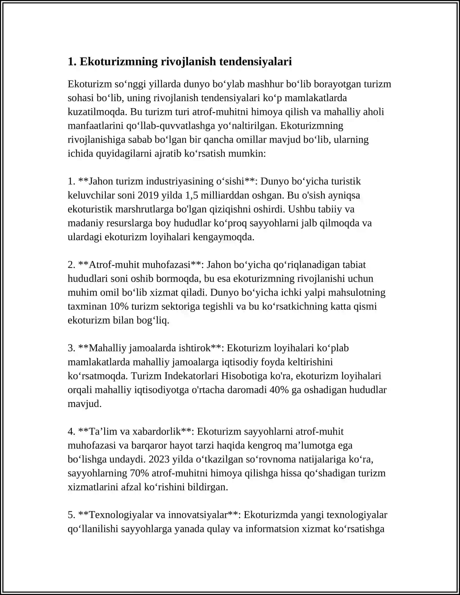 Ekoturizmning rivojlanishi va mehmonxona xizmatlari 4