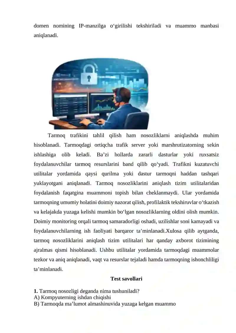 Tarmoq nosozliklarini aniqlash tizim utilitalaridan foydalanish 4