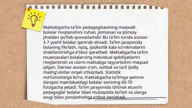 Maktabgacha pedagogika fanining predmeti, maqsadi va vazifalari 4