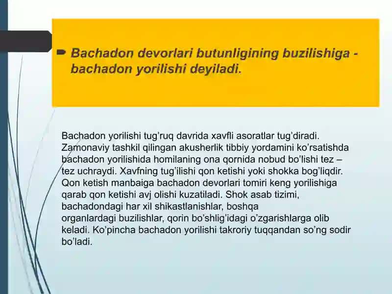 Tugruqda qindan qon ketish bachadon yorilishi klassifikatsiyasu xavf guruhi tashxis 4