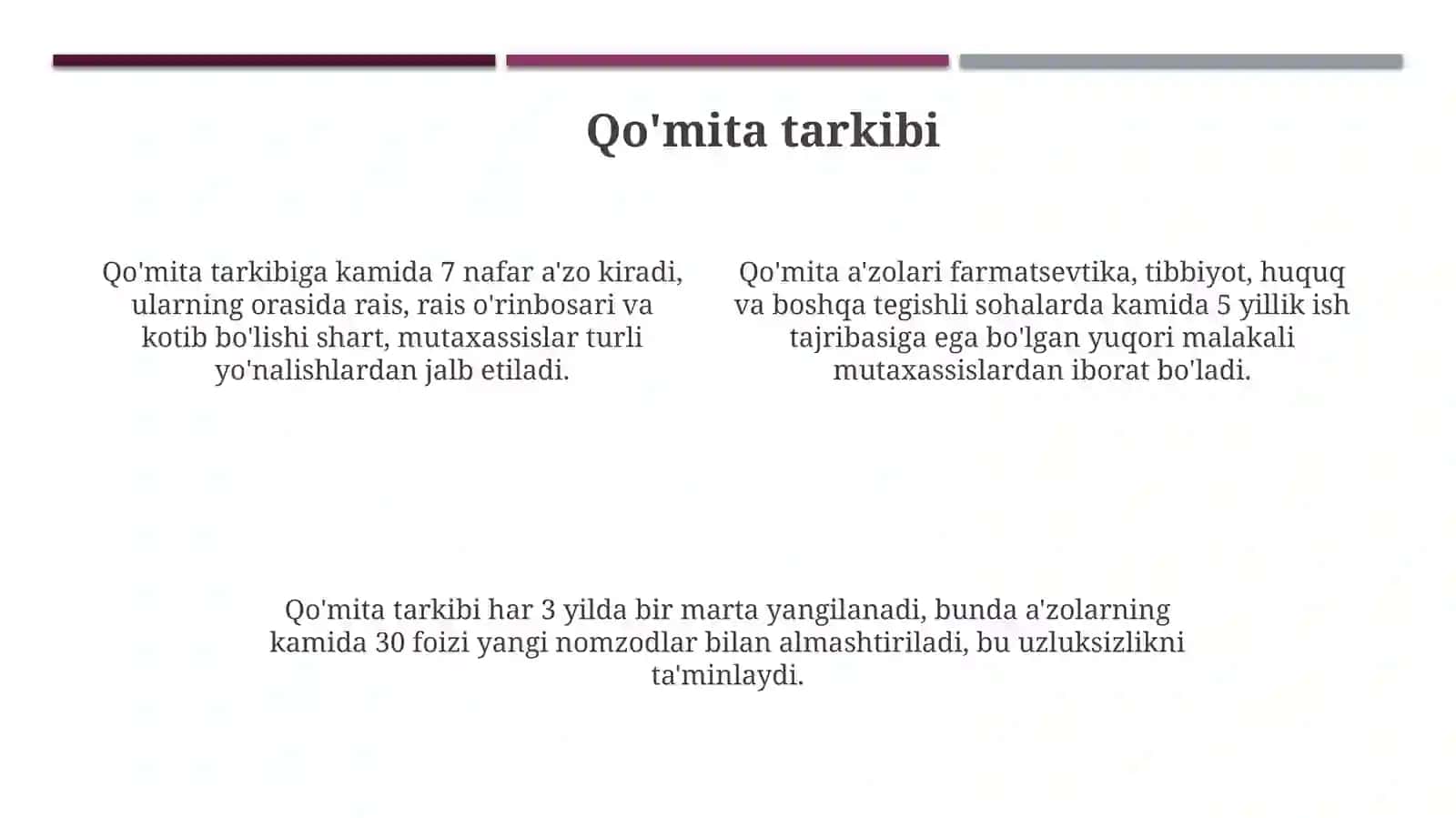 Farmatsevtika mahsulotlari xavfsizligi markazi davlat muassasasining qo‘mitalari haqida ma’lumot 4