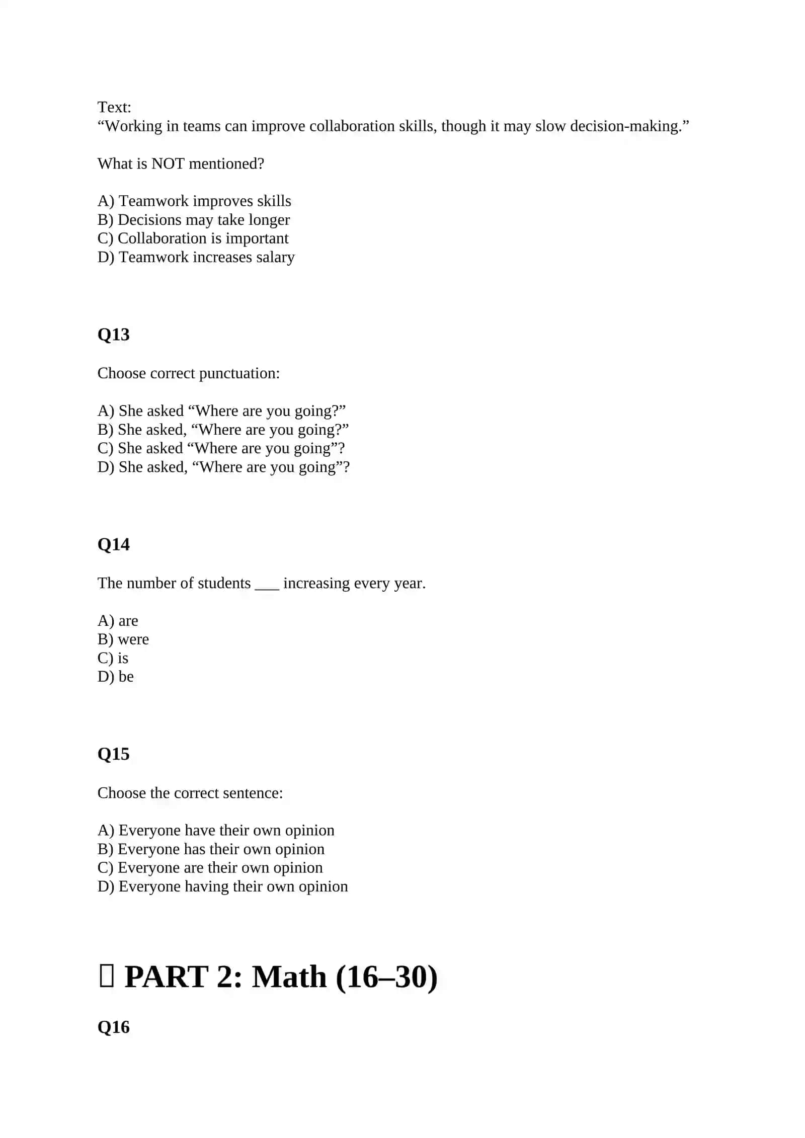 SAT STYLE TEST WITH ANSWERS 4