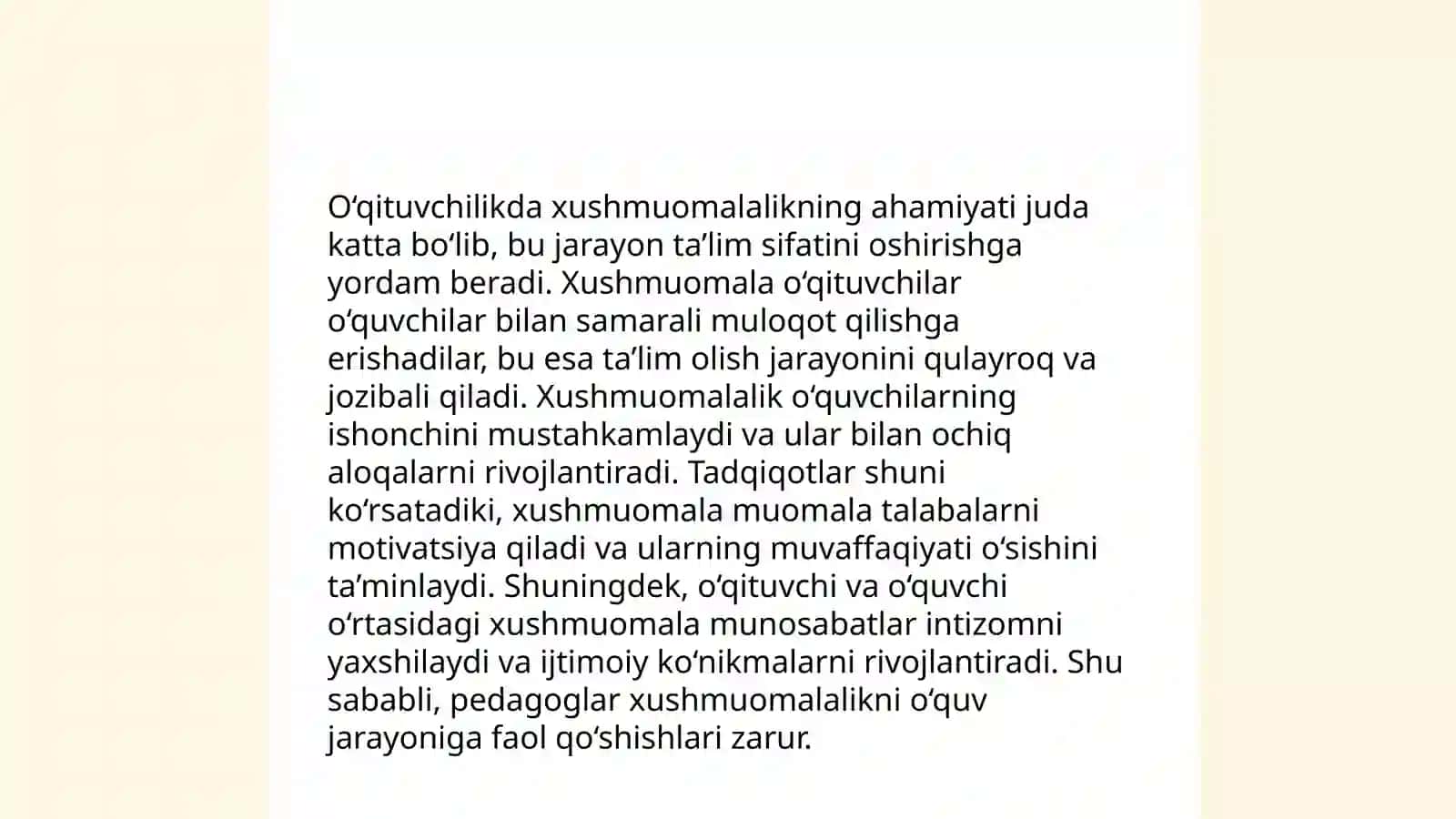 Pedagogik nazokat va xushmuomalalik, kasbiy pedagogik dilkashlikning o‘qituvchi hulq atvorida shakllanishi 4