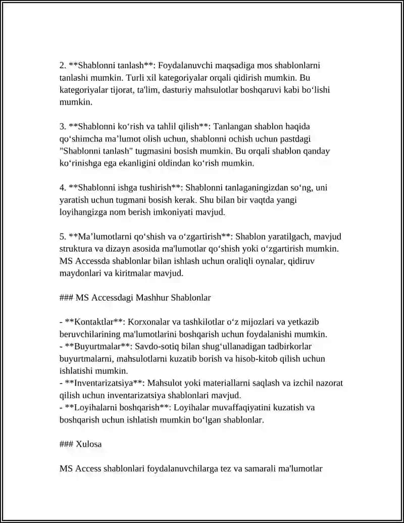 MS ACCESSDA MA'LUMOTLARNI BERILGAN SHABLON BO'YICHA IZLASH VA QAYTA ISHLASH 4