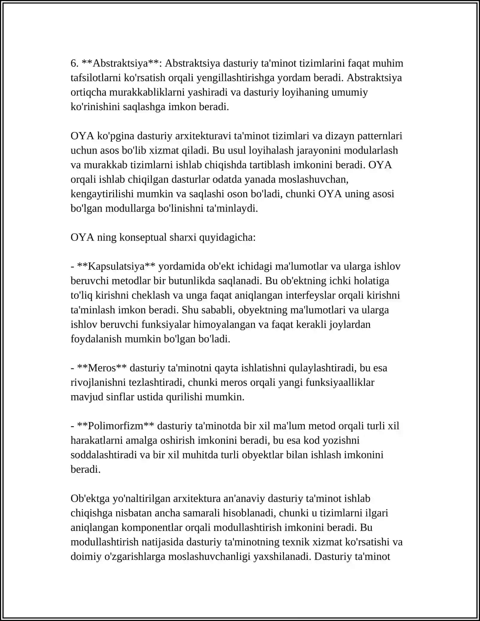 DASTURIY TA'MINOTNING OBYEKTGA YO'NALTIRILGAN (OBJECT-ORIENTED) ARXITEKTURAVIY DIZAYNI 4