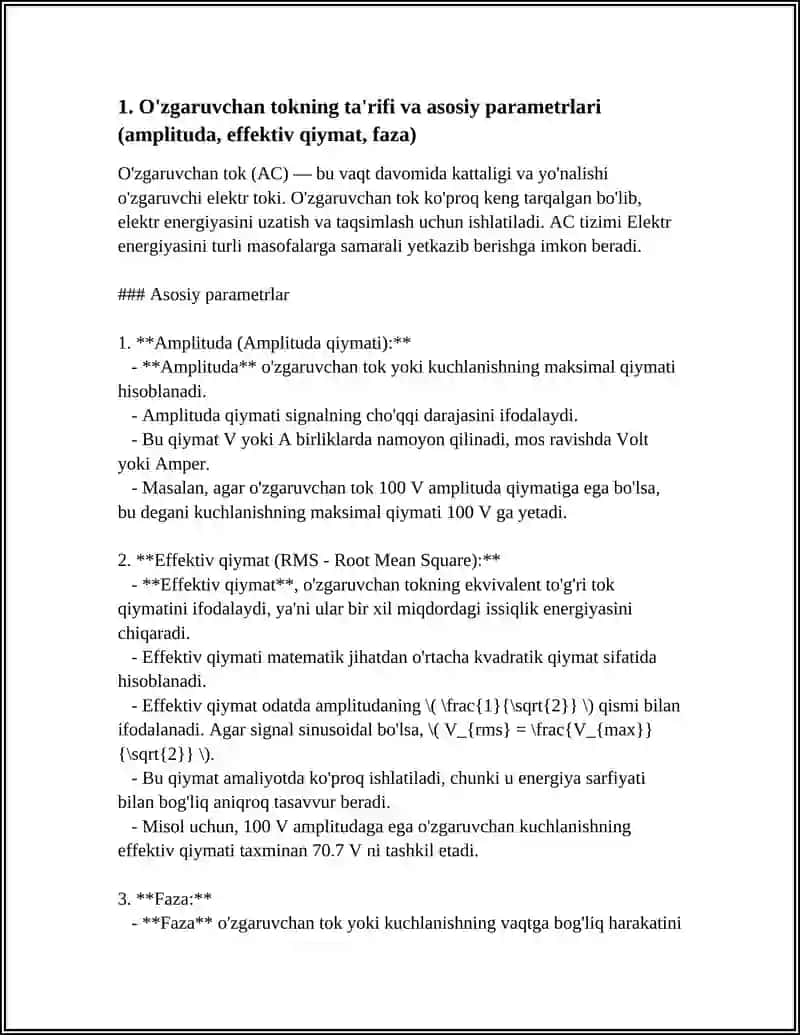 О’ZGARUVCHAN TOK,UNING ZANJIRIDAGI SIG’IM VA INDUKTIVLIGI. O’ZGARUVCHAN TOK UCHUN OM QONUNI YORUG’LIKNI ELEKTROMAGNIT TABIATI, ELEKTROMAGNIT SHKALASI 4