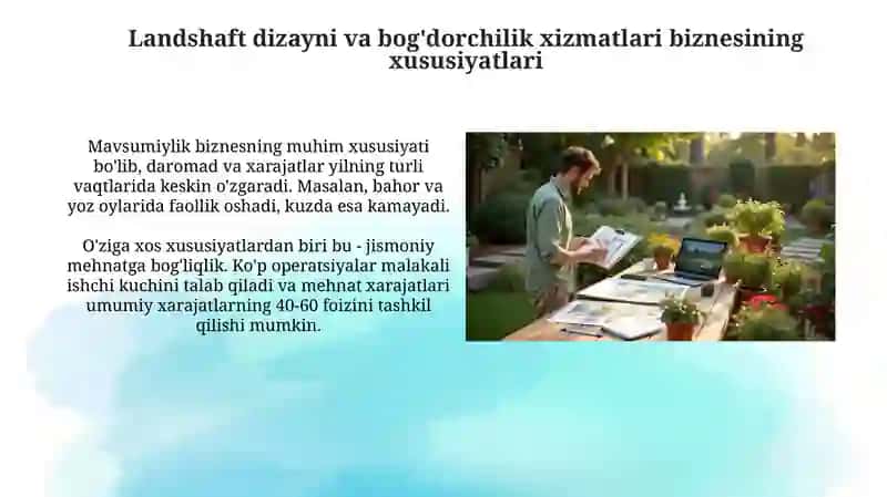 Landshaft dizayni va bog'dorchilik xizmatlarini ko'rsatuvchi tashkilotlarda hisob 4