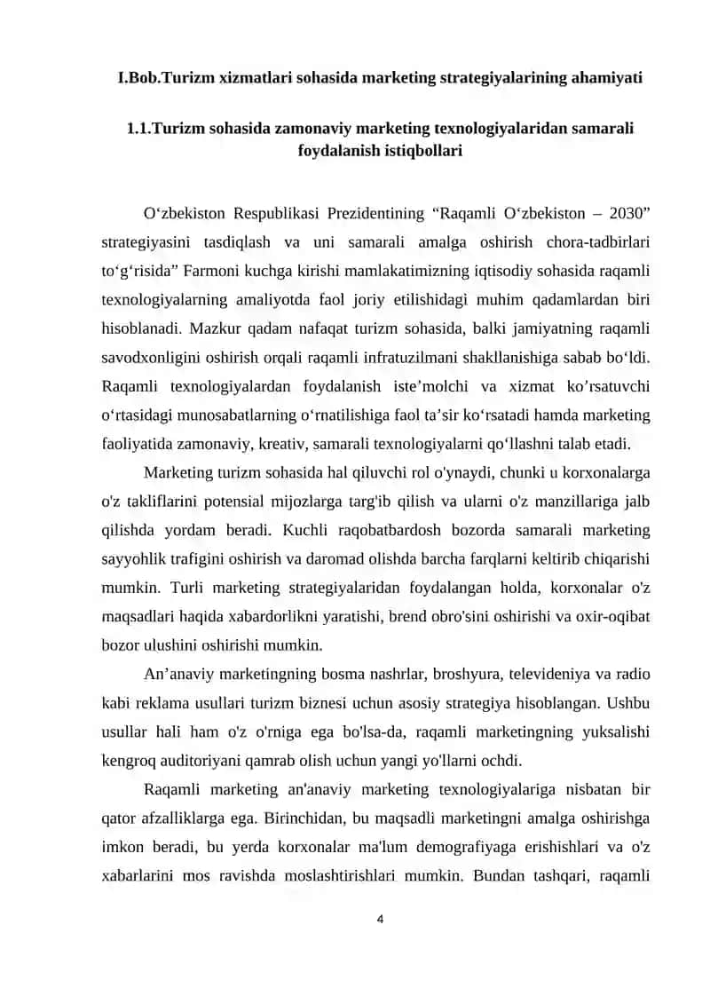 TURIZM XIZMATLARI SOHASIDA MARKETING STRATEGIYALARINING AHAMIYATI 4