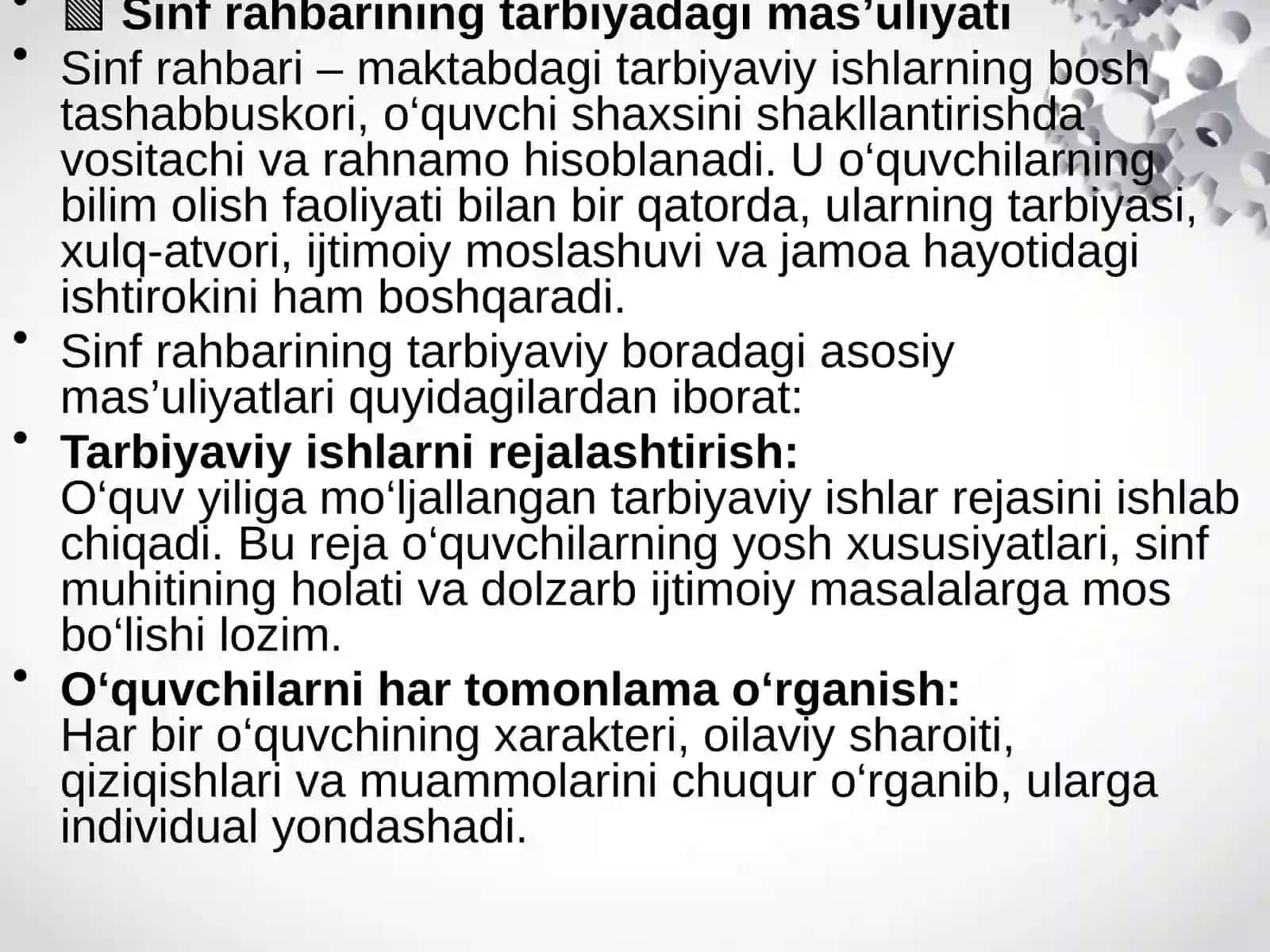 Boshlang`ich sinf rahbarining o‘quvchilar bilan olib boriladigan tarbiyaviy ishlarining asosiy mazmuni va shakli 4