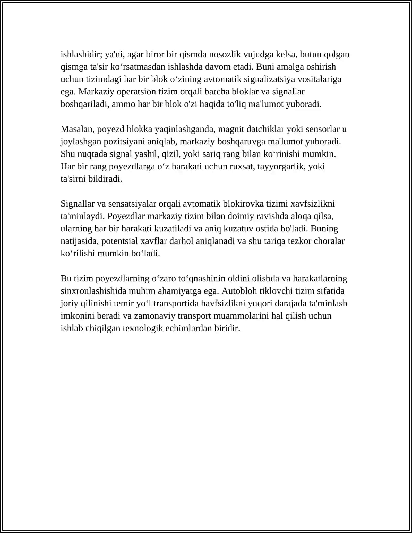 ABTOMATIK BLOKIROVKA BILAN TAMINLANGAN PEREGONDA POEZDLARNING HARAKATI 4