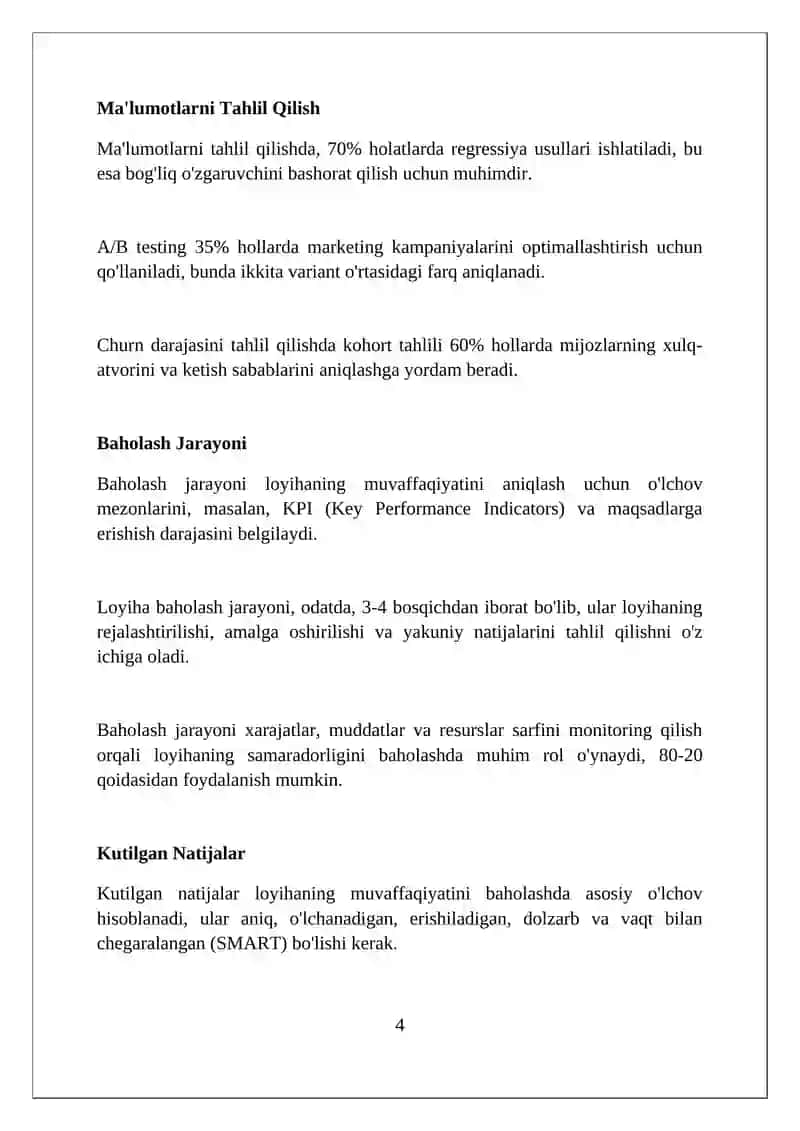 Loyiha jarayonlarini baholash 4