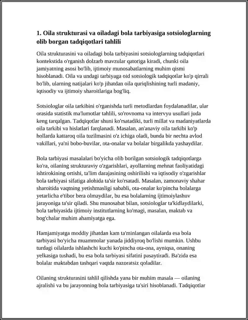 Mavzu: SOTSIOLOGLARNING OILA VA OILADA BOLA TARBIYASI YUZASIDAN ÒTKAZGAN SOTSIOLOGIK TADQIQOTLARINI ÒRGANISH VA TAHLIL QILISH 4