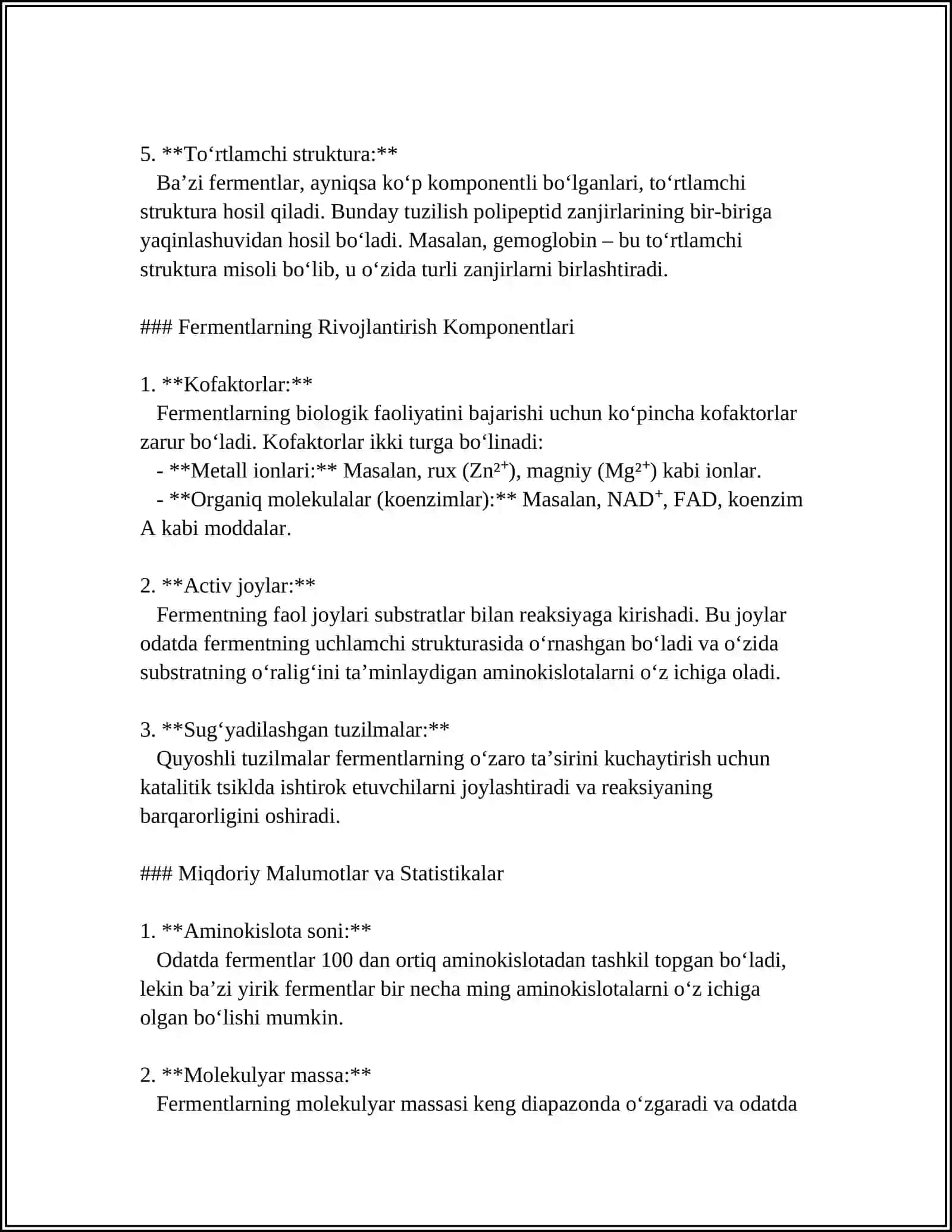 MUSTAQIL ISH Mavzu: FERMENTLAR HAQIDA 4