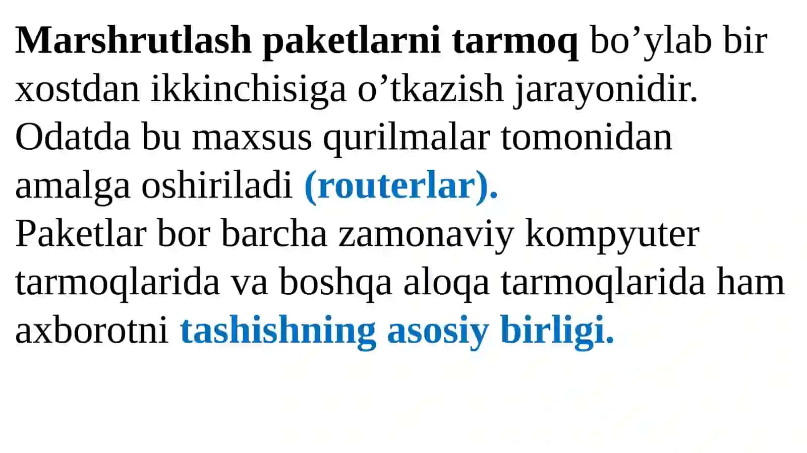 Marshrutlash: statik va dinamik marshrutlash usullari, marshrutlash jadvali 4