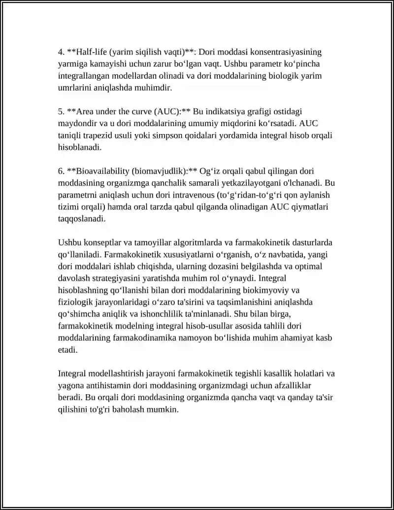 Organizmdagi Dori Konsentratsiyasini Modellashtirishda Integral Hisob Tadbiqlari 4
