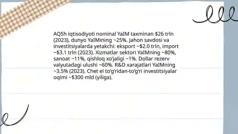 Dunyoning iqtisodiyoti rivojlangan davlatlari haqida slayd tayyorlash 4
