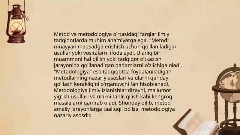 Metod va metodologiya tushunchalarini yoritib bering 4
