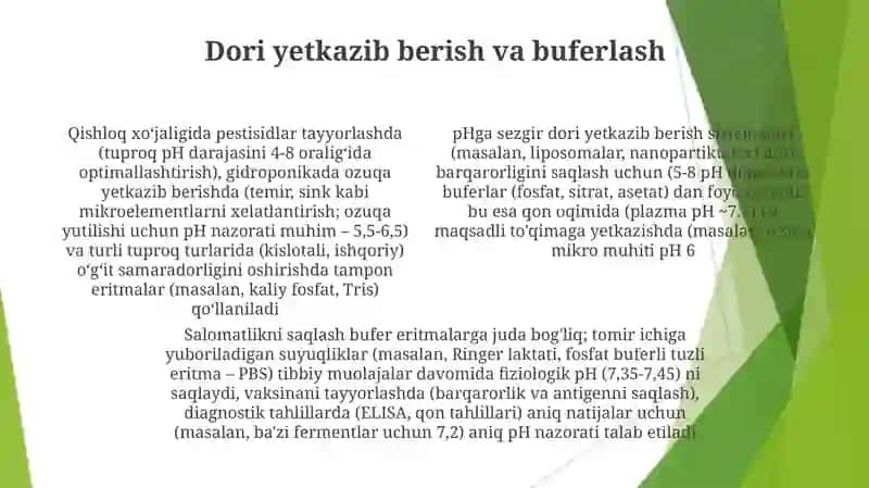 Bufer eritmalarni xalq va qishloq xojaligidagi ahamiyati 4