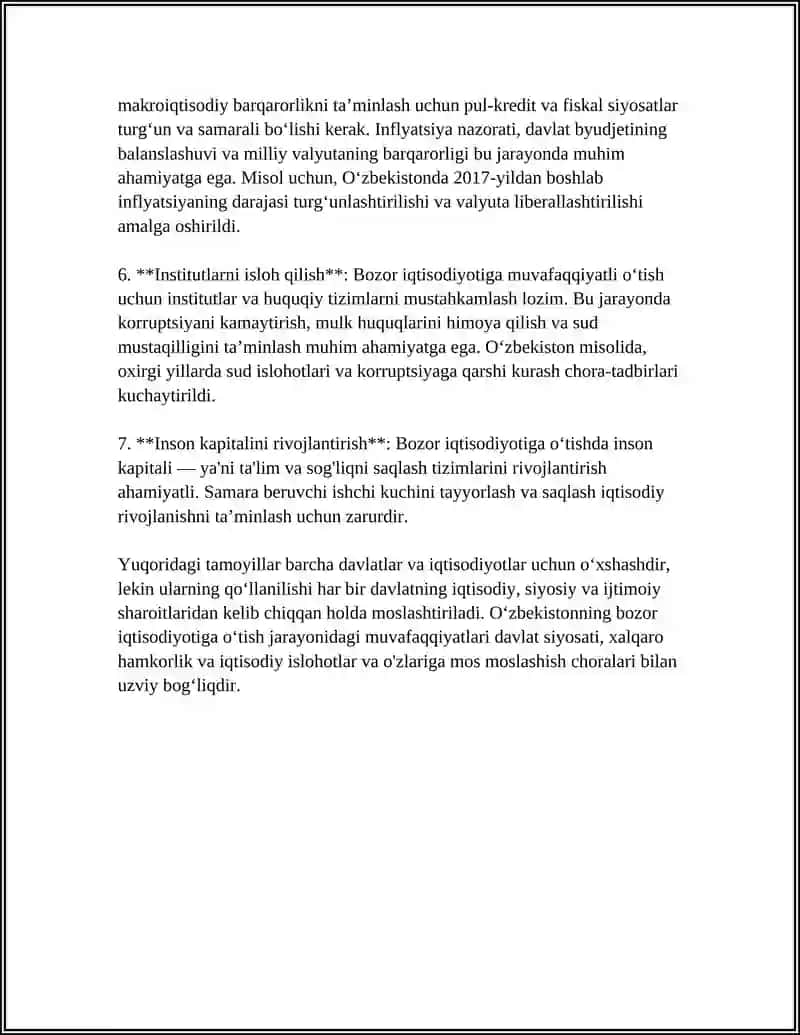 Bozor iqtisodiyotiga o'tishning asosiy tamoyillari 4