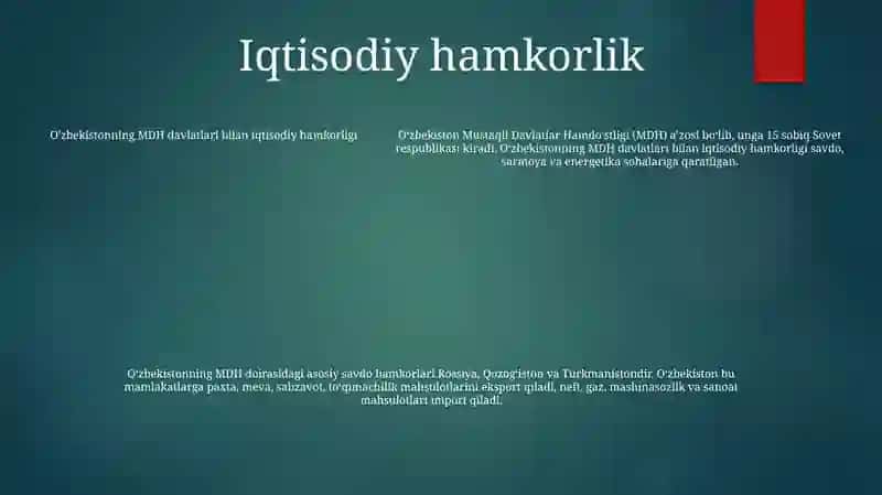 O'Zbekistonning Mdh Davlatlari Bilan O'Zaro Hamkorligi 4