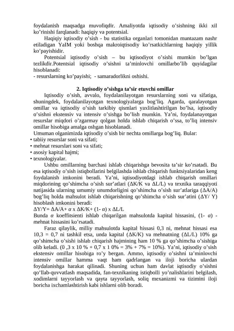 Iqtisodiy o’sishning umumiy tavsifi va modellari 4