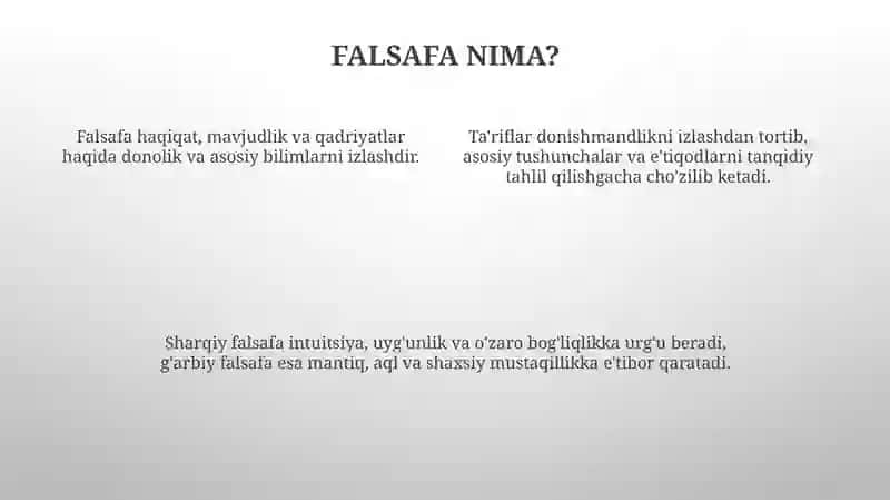 Falsafaning mohiyatiga oid sharq va gʻarb mutafakkirlari taʼriflarini tasniflash 4