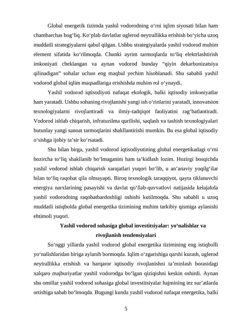 Yashil Vodorod Iqtisodiyoti: Global Investitsiyalar va Texnologik To'siqlar 4