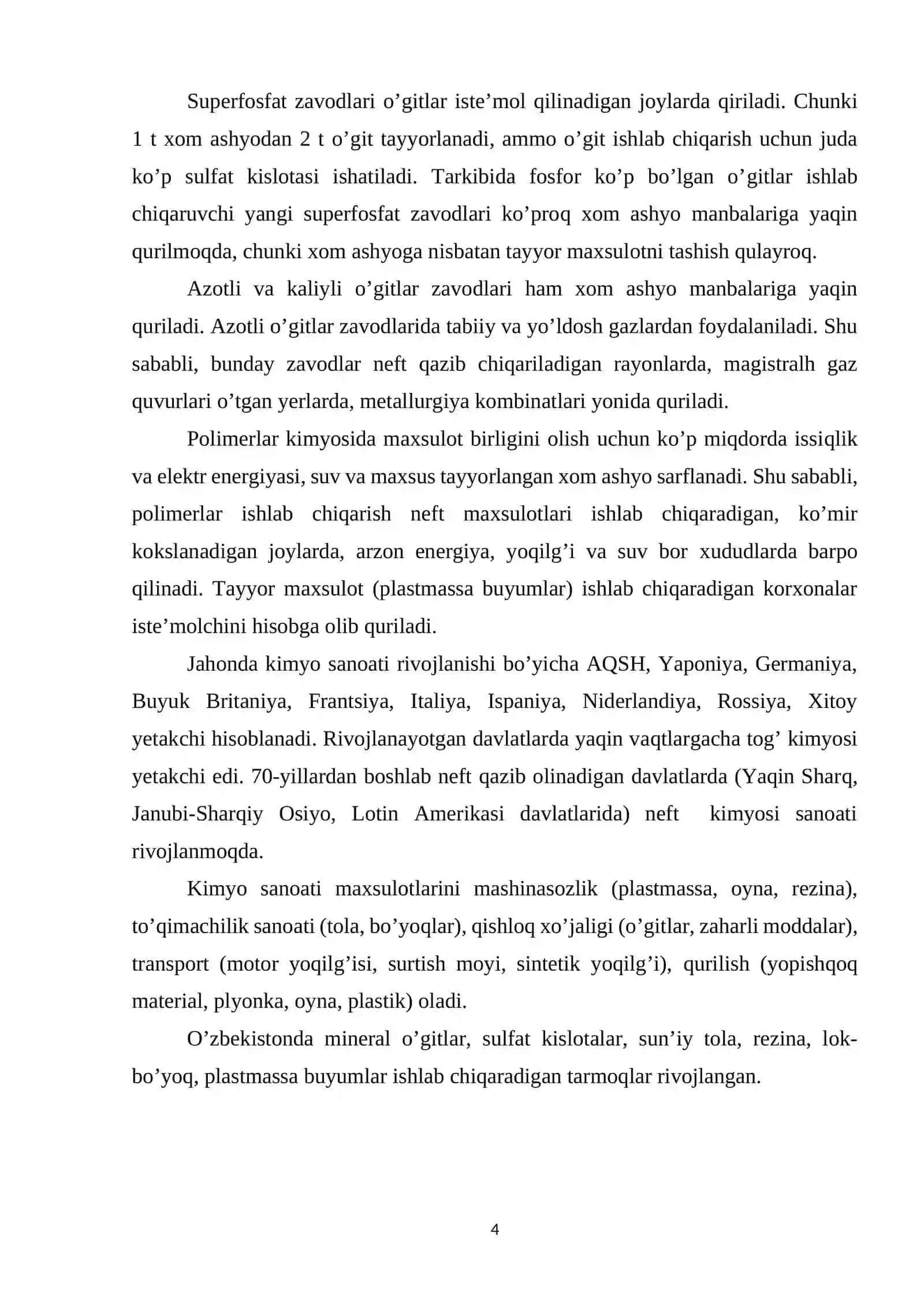 Jahon kimyo sanoati uning turlari va kimyo sanoati rivojlangan mintaqalar 4