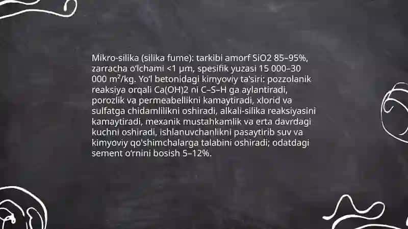 Yo‘l qurilishida qo‘llaniladigan mineral kukunlar va ularning kimyoviy xossalari 4