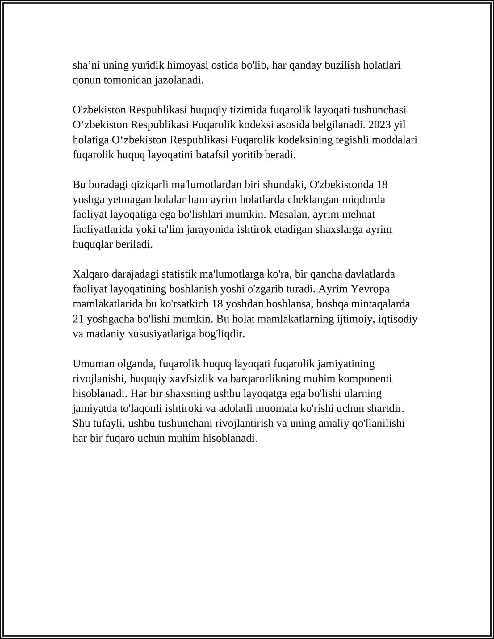 FUQAROLIK HUQUQ LAYOQATINING BOSHLANISHI,TAMOM BO'LISHI VA CHEKLANISHI 4