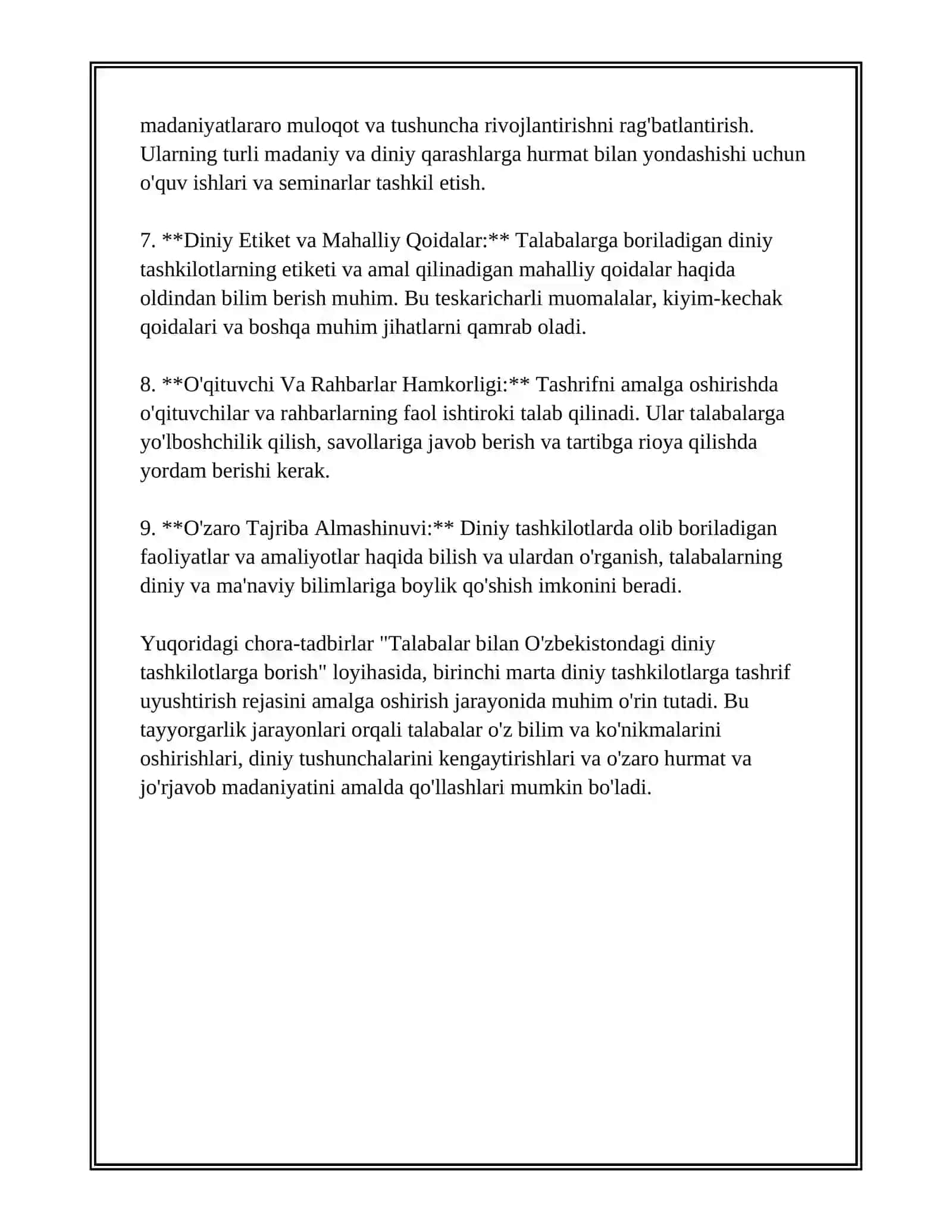 Talabalar bilan diniy tashkilotlarga borish 4