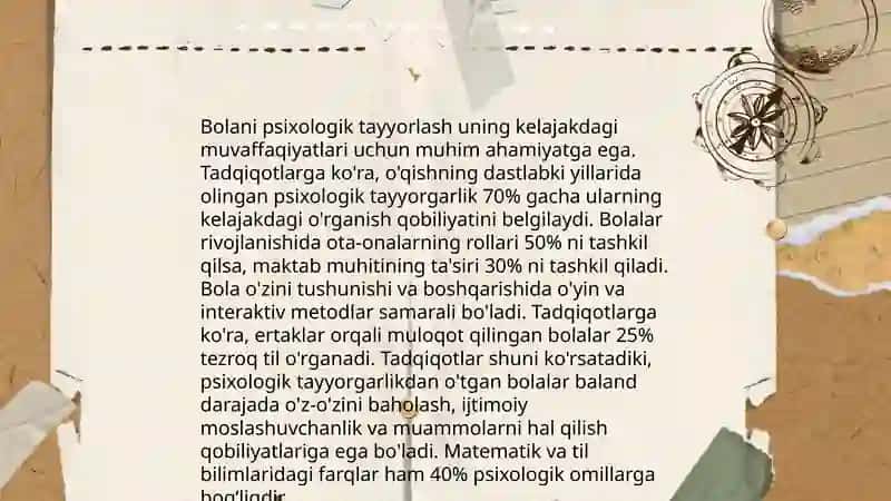 Bolaning maktab ta'limiga tayyorgarligi taxlili 4