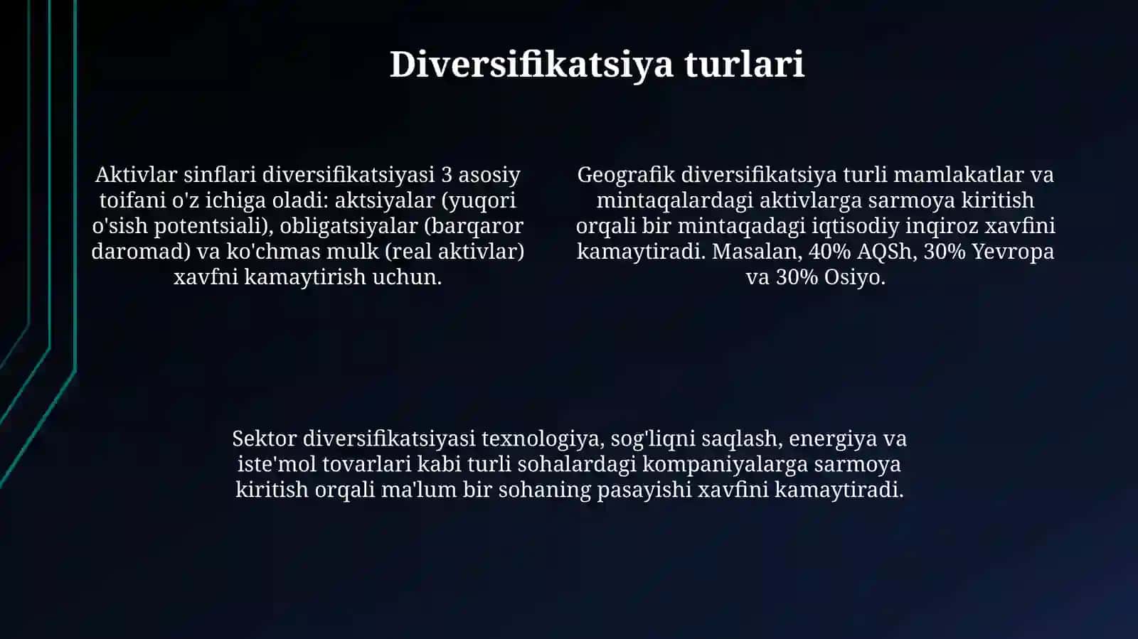 Investitsion portfelni diversifikatsiya qilish orqali riskni kamaytirish 4