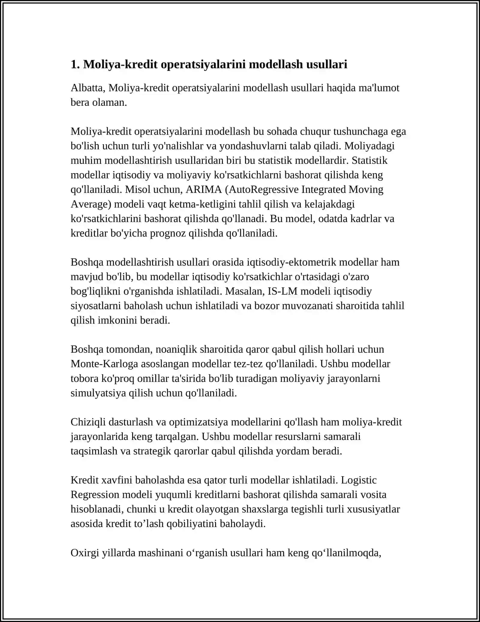 Moliya-kredit operatsiyalarini modellash usullari 4