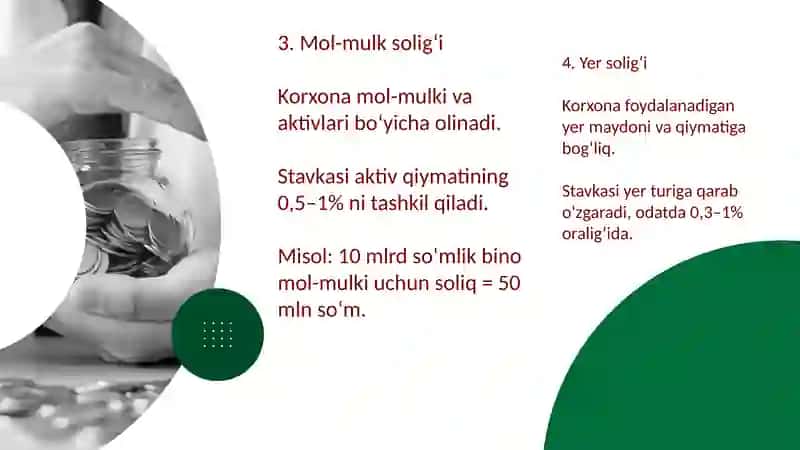 Yuridik shaxslardan undiriladigan umumdavlat soliqlar va ularning o’ziga xos xususiyatlari 4
