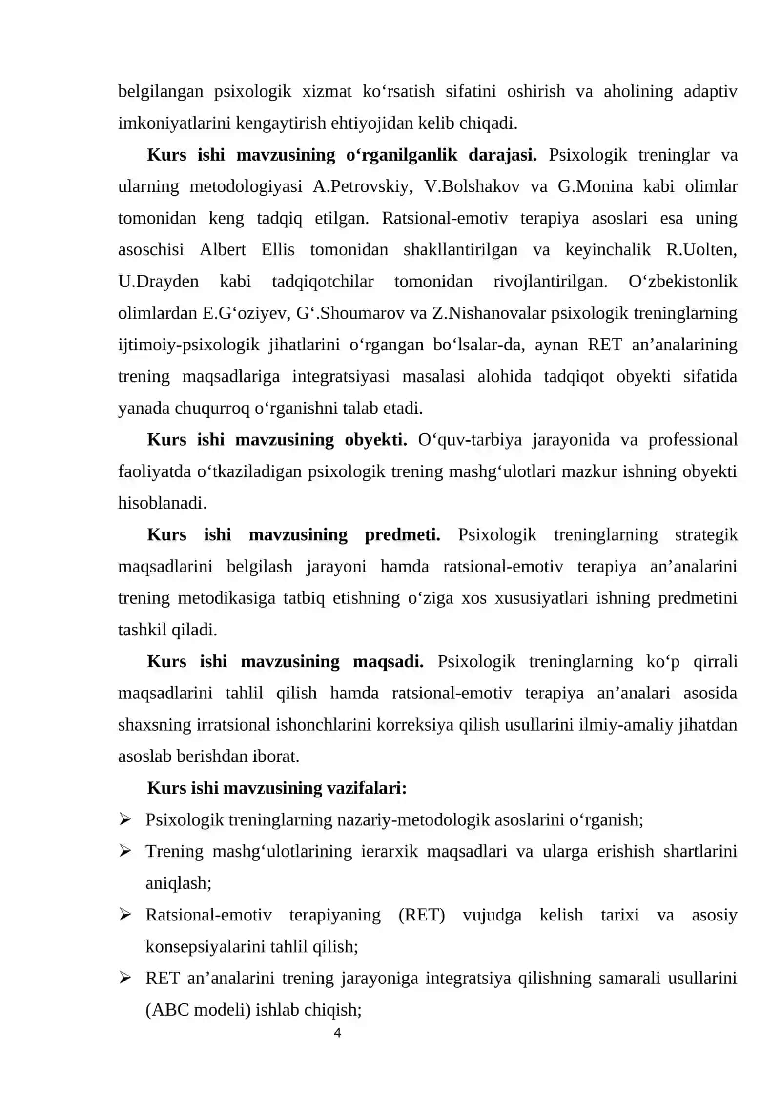 Treningni maqsadlari va ratsional-emotiv terapiyaning ananalari. 4