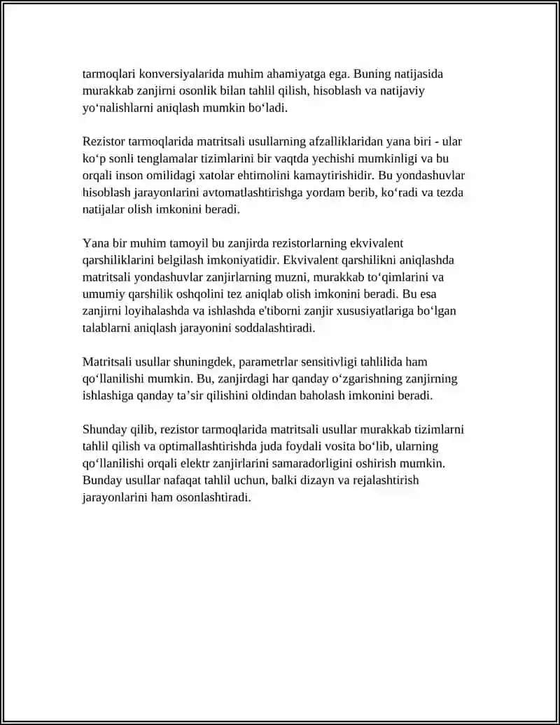 ELEKTR ZANJIRLARIDA REZISTOR KONVERSIYALARI BILAN SHUG‘ULLANISHDA MATRITSALAMING QO‘LLANILISHI 4