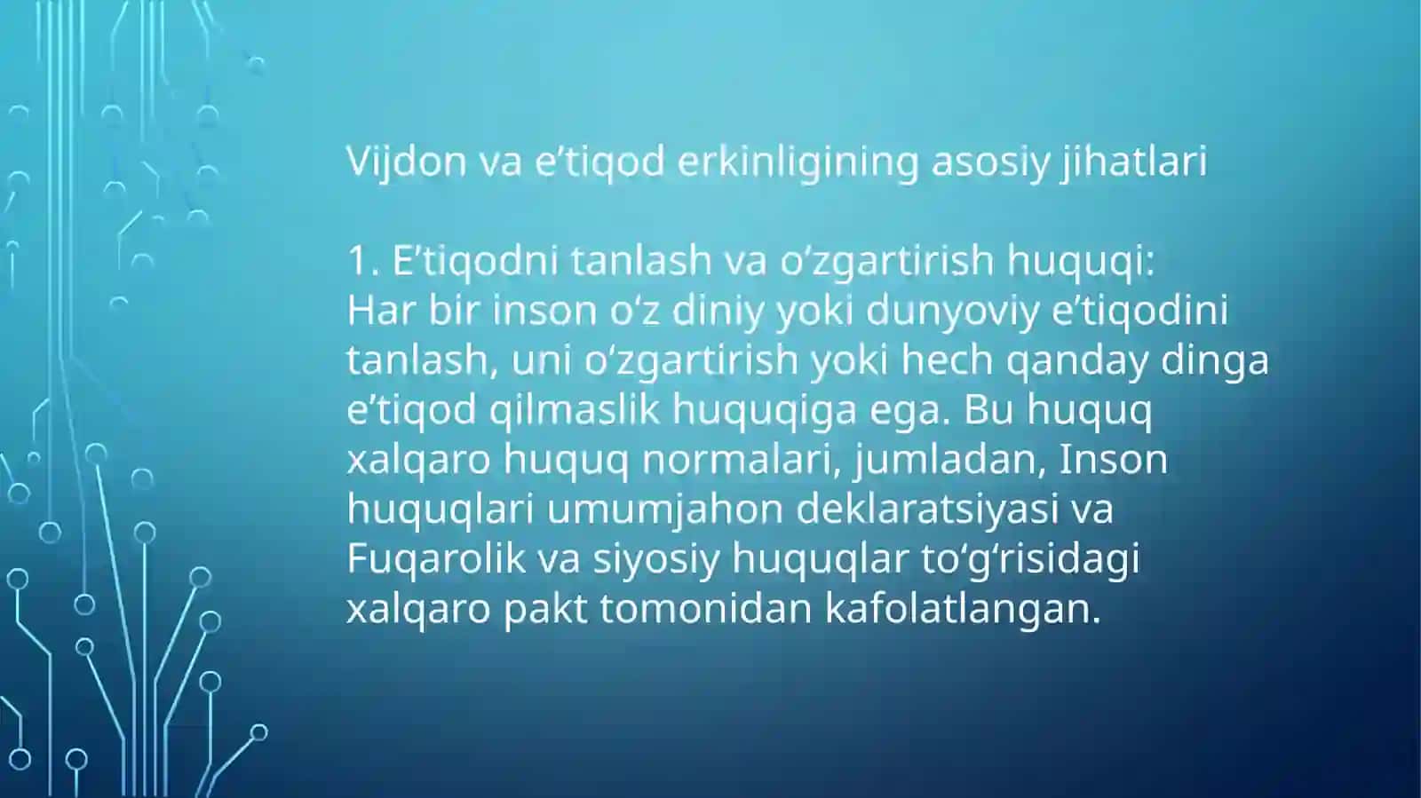 Vijdon va e’tiqod erkining ta’rifi Islom va boshqadiniya qidalari sinkretlashuvi natijasida shakllangan diniy ta’limotlar tarixi 4
