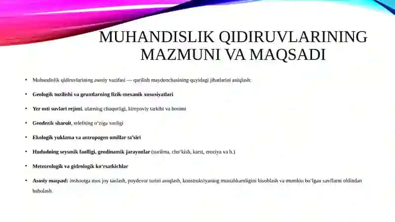 Inshoatlarni loyihalash jarayonida tarkibiy qism sifatida muhandislik qidiruvlari 4