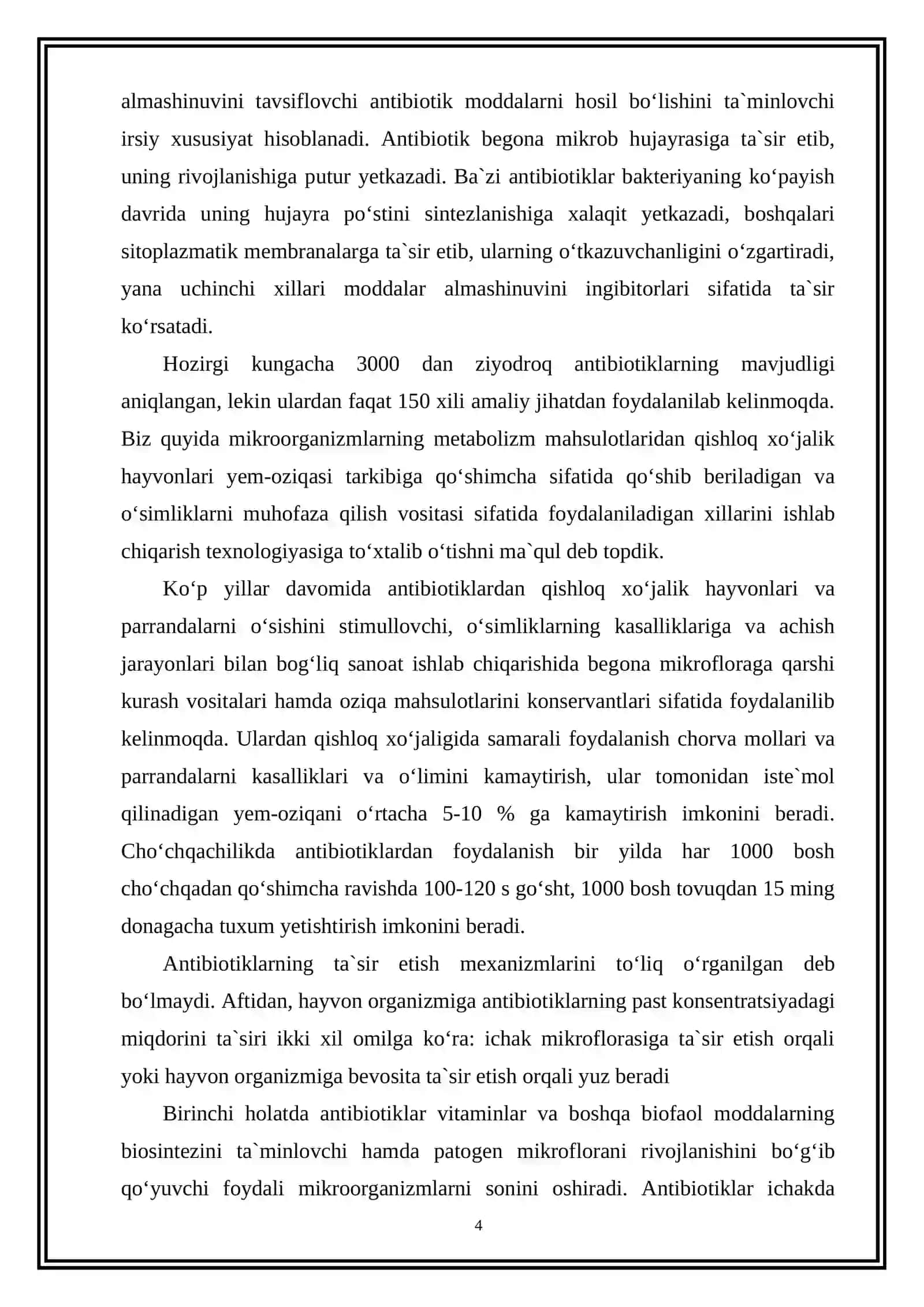 QISHLOQ XO‘JALIGI UCHUN ANTIBIOTIK MODDALARNI BIOSINTEZLASH TEXNOLOGIYASI 4