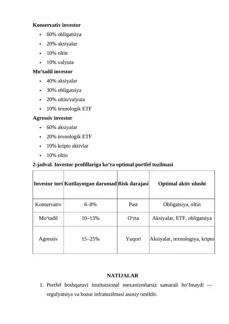 PORTFEL BOSHQARUVI: INSTITUTSIONAL, STRATEGIK VA ANALITIK YONDASHUVLAR 4