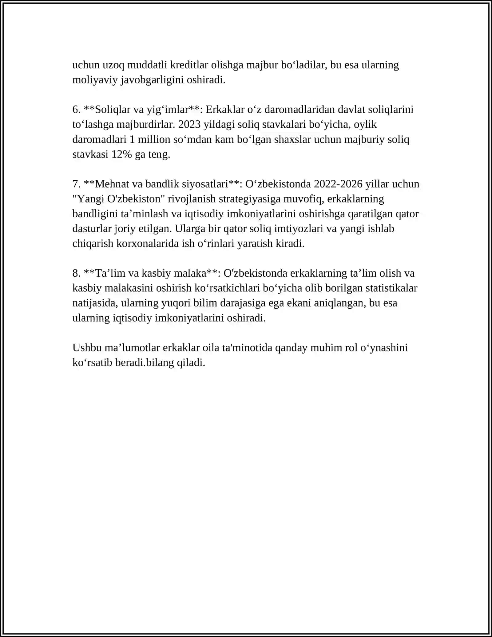 ERKAKLAR MAJBURIYATLARI HAQIDA MUSTAQIL ISH TAYYORLAB BER 4