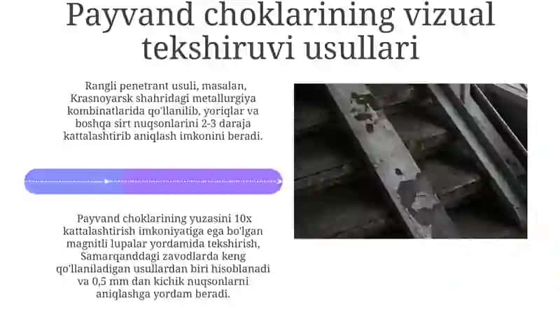 Payvand birikmalarni tashqi nazorat va vizual nazorat qilish 4