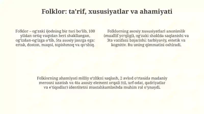Folklor va badiiy adabiyot munosabatlari.Folklorizm tushunchasi 4