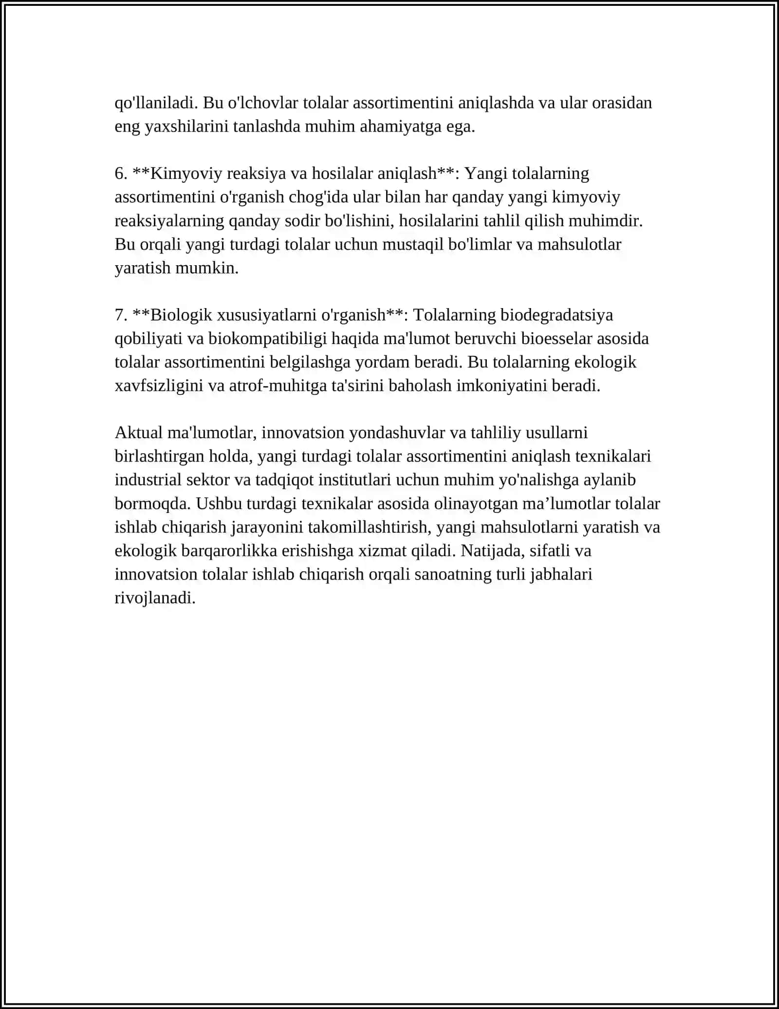 YANGI TURDAGI TOLALAR ASSORTIMENTI BO'YICHA INTERNET MA'LUMOTLARIDAN FOYDALANISH 4