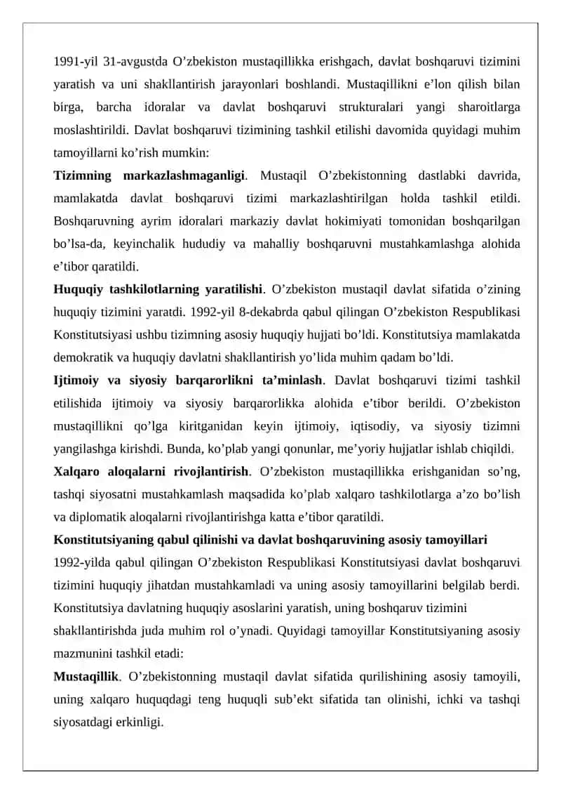 Mustaqillik yillarida davlat boshqaruvi tizimida amalga oshirilgan islohotlar 4