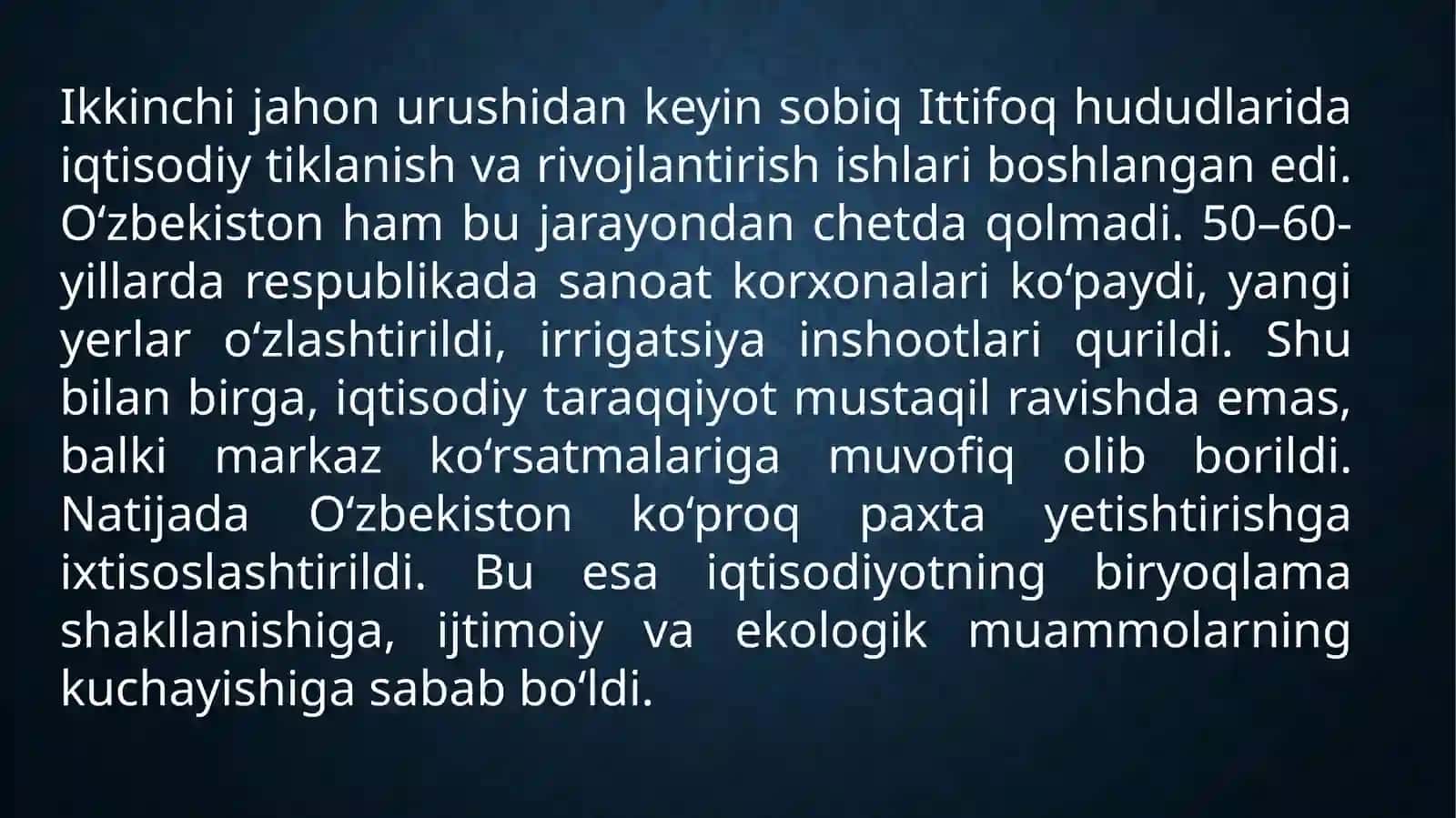 XX asr 50-60-yillarda O'zbekistonda iqtisodiy hayot 4