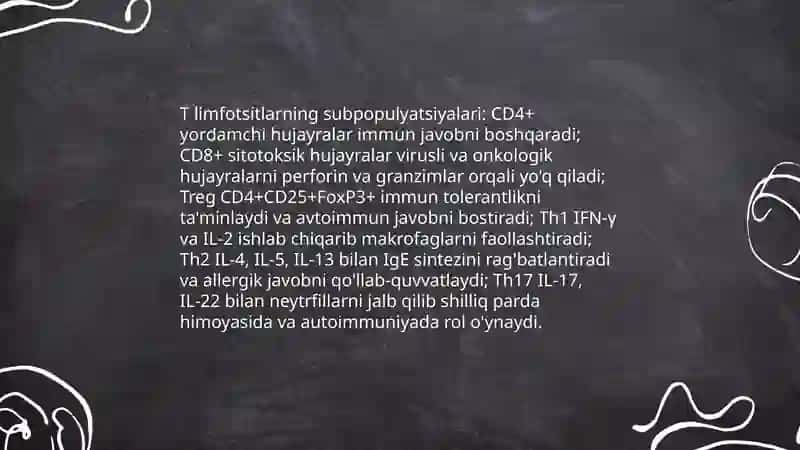 T va В limfotsitlar. Ularning subpopulyatsiyasi. Immun sistemaga baho berish usullari va ularning praktik ahamiyati 4