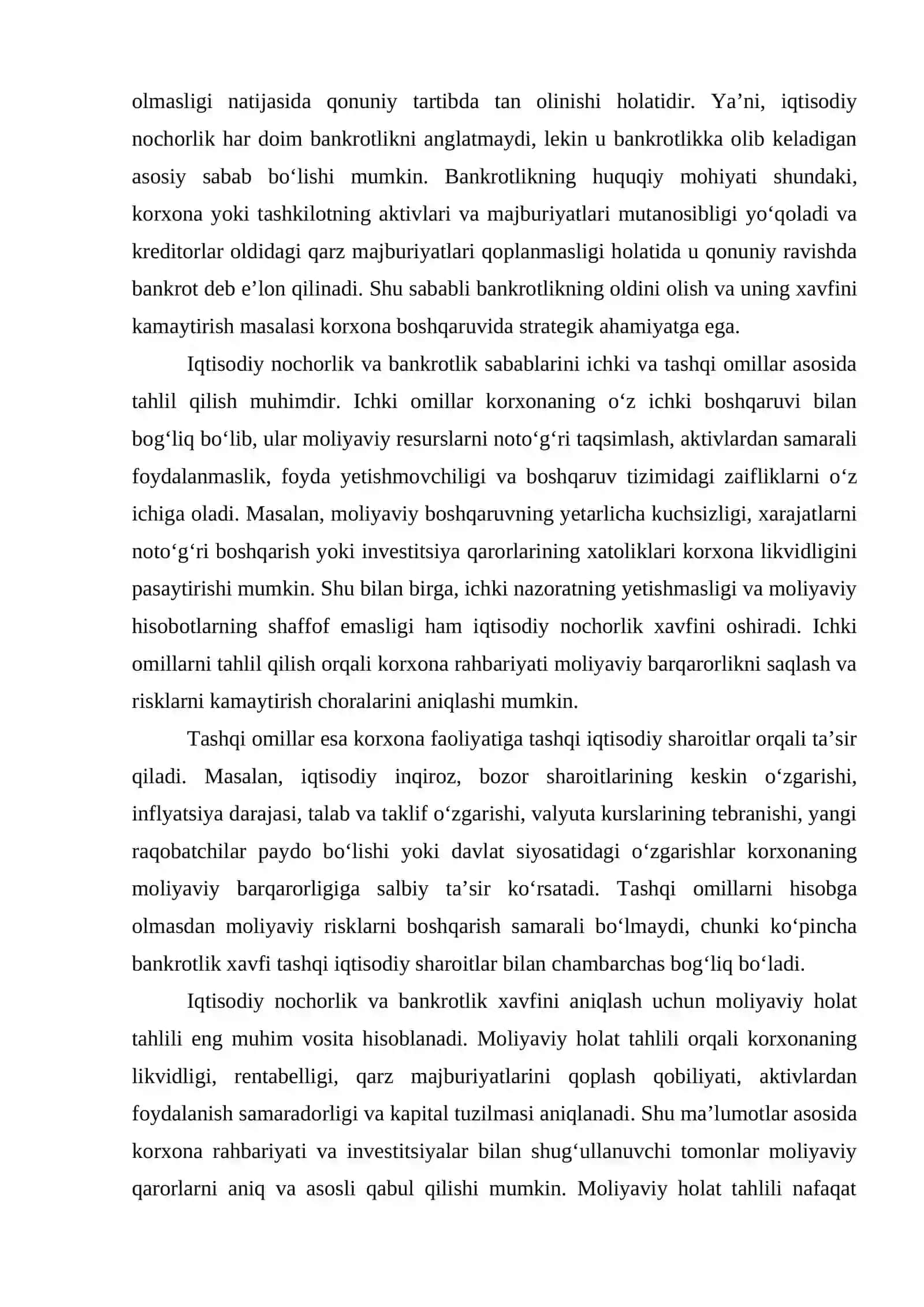 Iqdisodiy nochorlik (bankortlik) xavf-xatarlarini aniqlashda moliyaviy holat tahlili 4